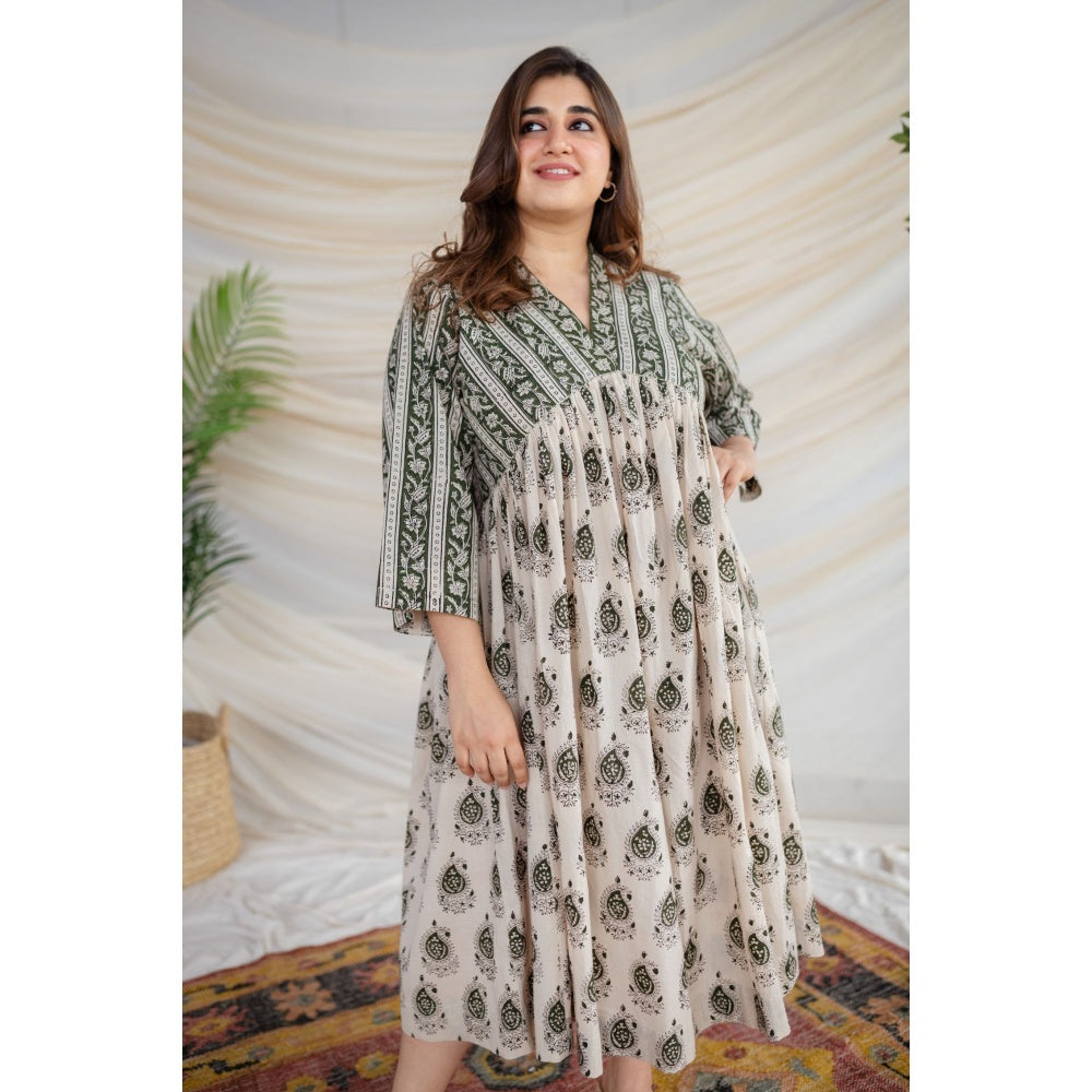 The Indian Ethnic Co. White Bagru Cotton Dress