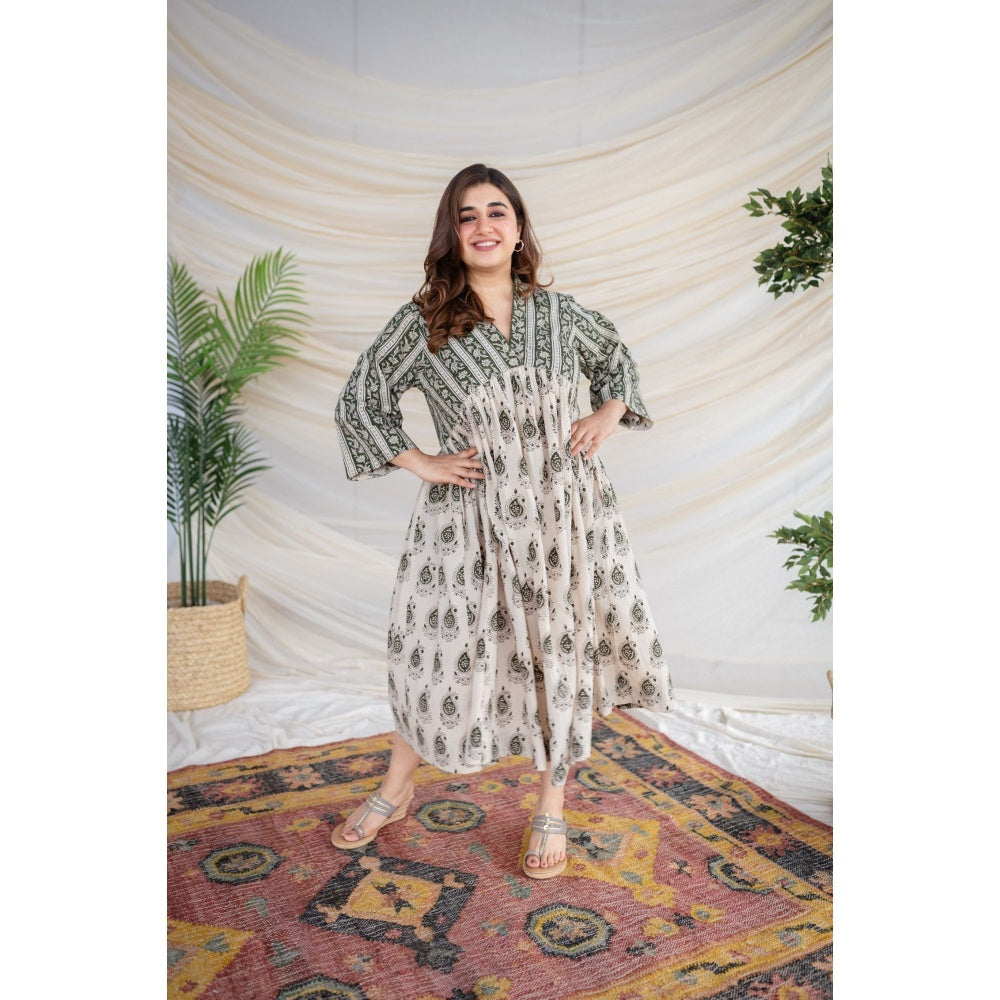 The Indian Ethnic Co. White Bagru Cotton Dress
