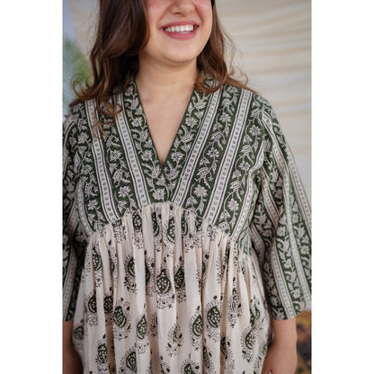 The Indian Ethnic Co. White Bagru Cotton Dress
