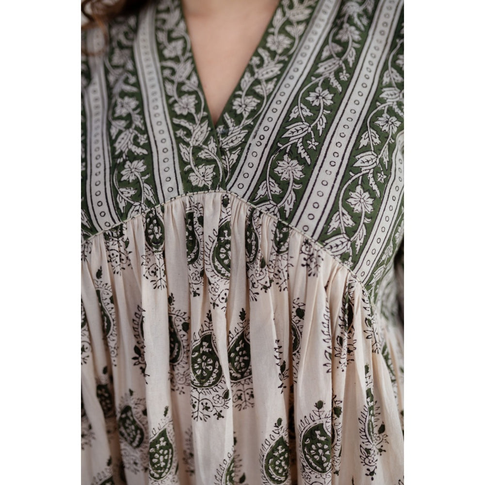 The Indian Ethnic Co. White Bagru Cotton Dress