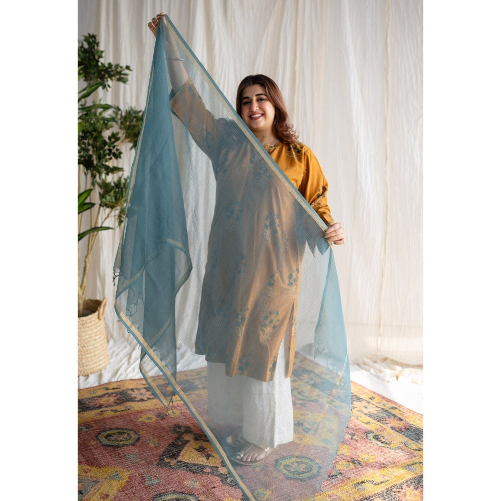 The Indian Ethnic Co. Blue Kota Doria Cotton Dupatta