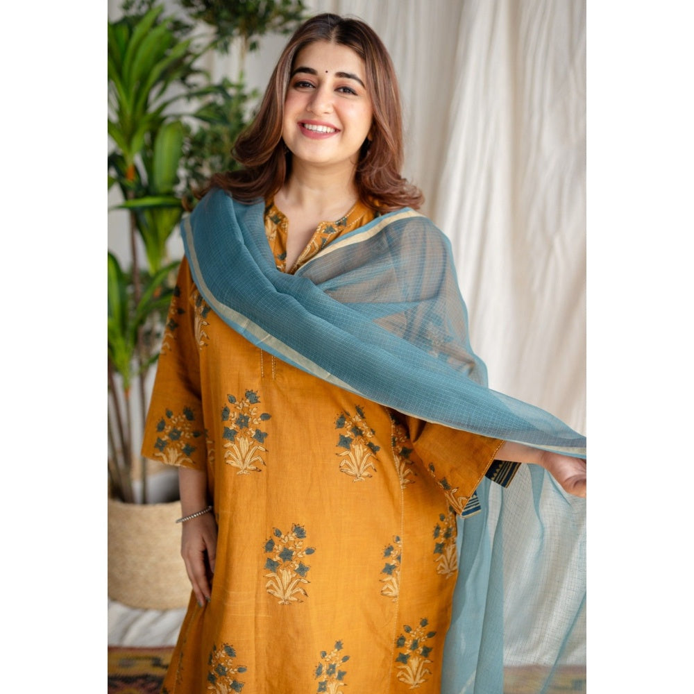 The Indian Ethnic Co. Blue Kota Doria Cotton Dupatta