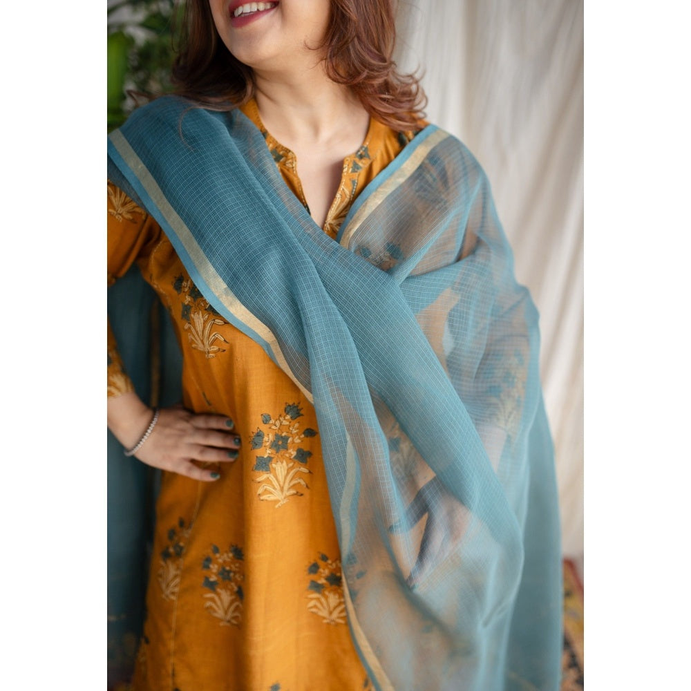 The Indian Ethnic Co. Blue Kota Doria Cotton Dupatta