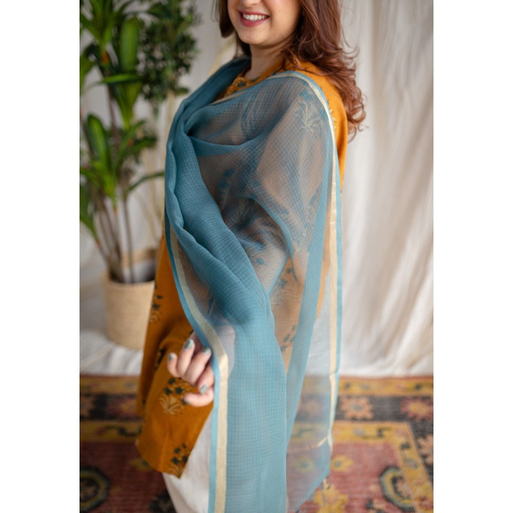 The Indian Ethnic Co. Blue Kota Doria Cotton Dupatta