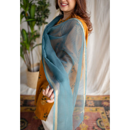 The Indian Ethnic Co. Blue Kota Doria Cotton Dupatta