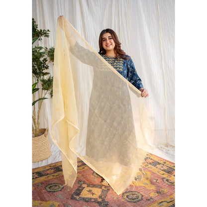 The Indian Ethnic Co. Yellow Kota Doria Cotton Dupatta