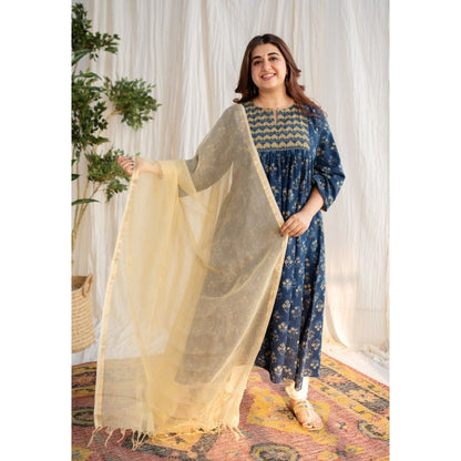 The Indian Ethnic Co. Yellow Kota Doria Cotton Dupatta