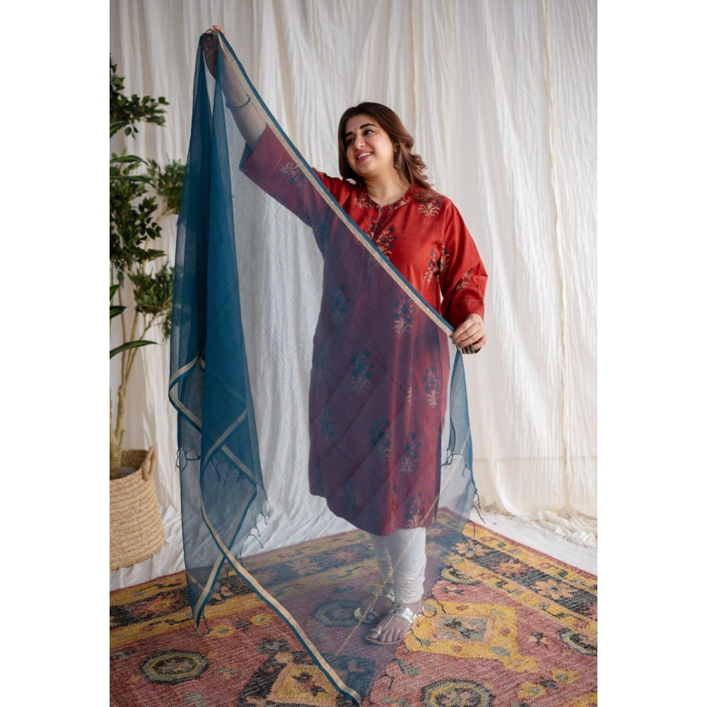 The Indian Ethnic Co. Blue Kota Doria Cotton Dupatta
