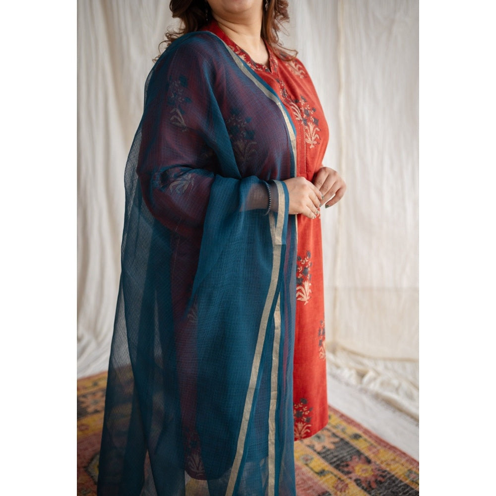 The Indian Ethnic Co. Blue Kota Doria Cotton Dupatta