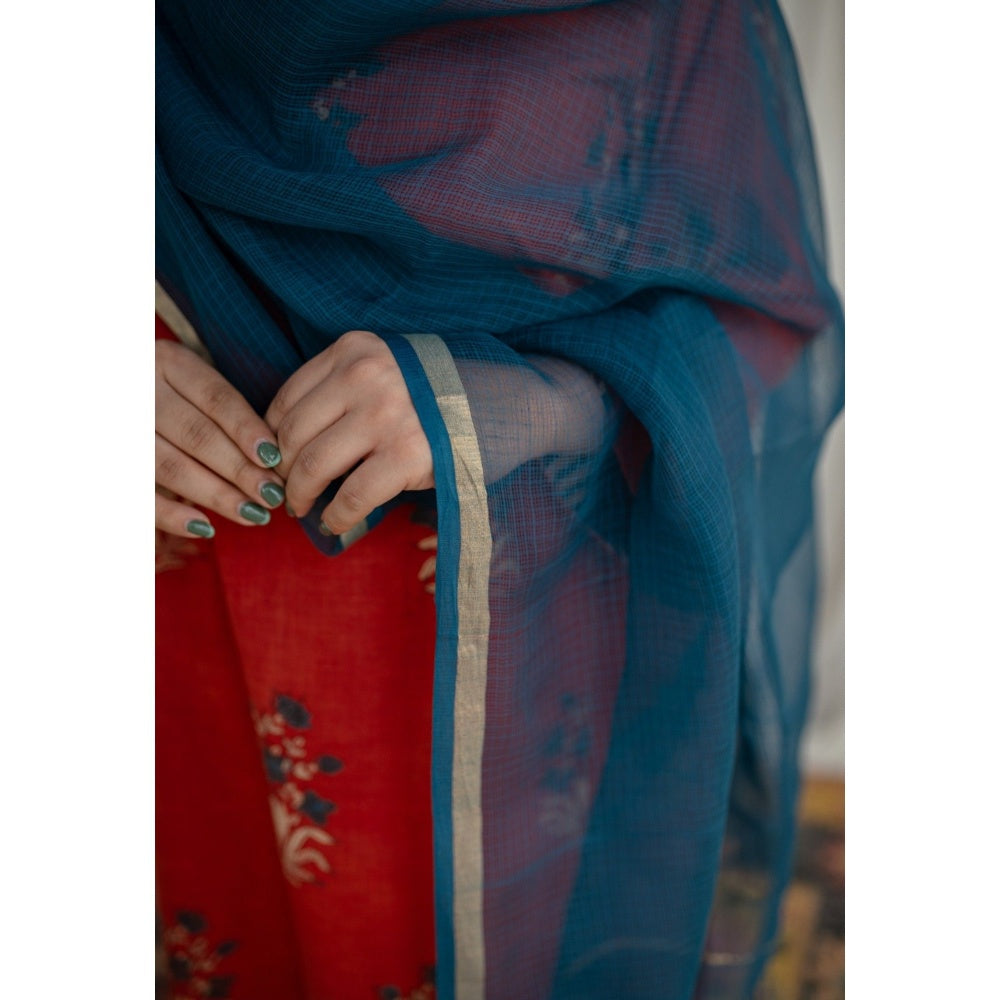 The Indian Ethnic Co. Blue Kota Doria Cotton Dupatta