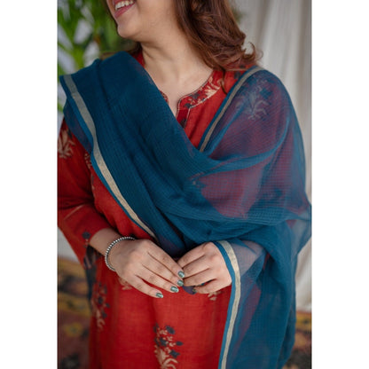 The Indian Ethnic Co. Blue Kota Doria Cotton Dupatta