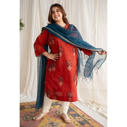 The Indian Ethnic Co. Blue Kota Doria Cotton Dupatta