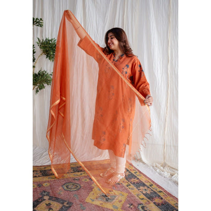The Indian Ethnic Co. Rust Orange Kota Doria Cotton Dupatta