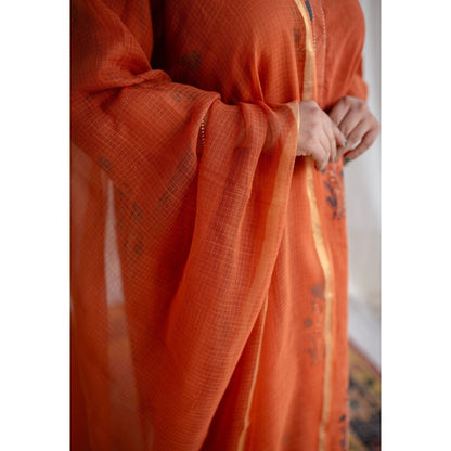 The Indian Ethnic Co. Rust Orange Kota Doria Cotton Dupatta