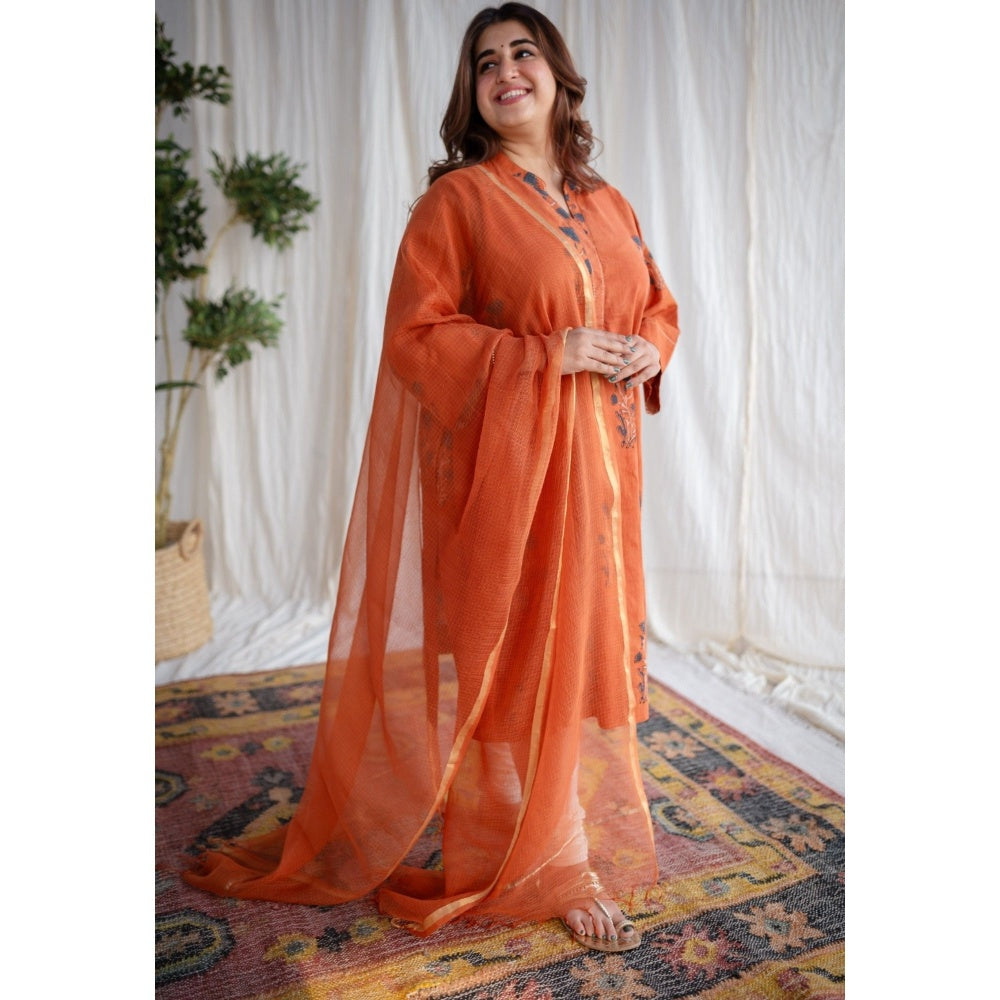 The Indian Ethnic Co. Rust Orange Kota Doria Cotton Dupatta