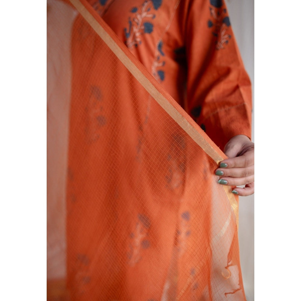 The Indian Ethnic Co. Rust Orange Kota Doria Cotton Dupatta
