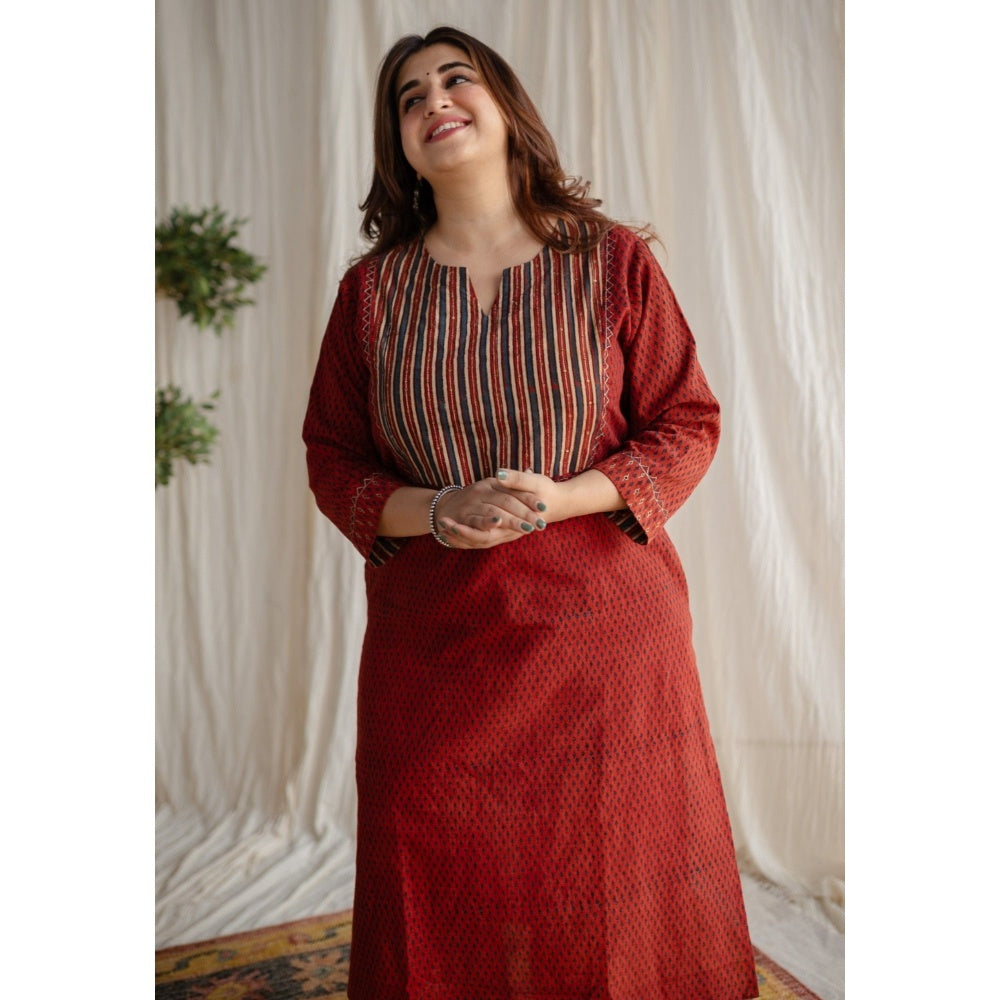 The Indian Ethnic Co. Ajrakh Slub Cotton Hand Embroidered Co-Ord (Set of 2)