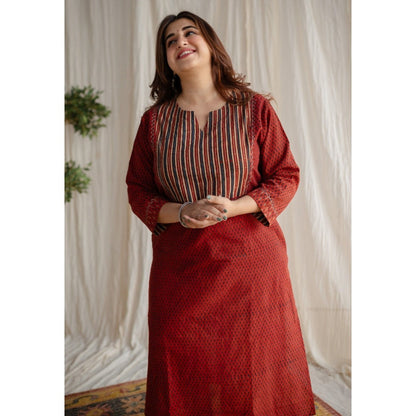The Indian Ethnic Co. Ajrakh Slub Cotton Hand Embroidered Co-Ord (Set of 2)
