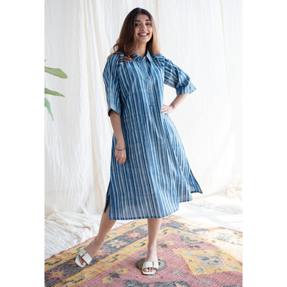 The Indian Ethnic Co. Indigo Dabu Cotton Midi Dress