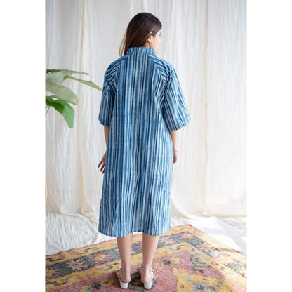 The Indian Ethnic Co. Indigo Dabu Cotton Midi Dress