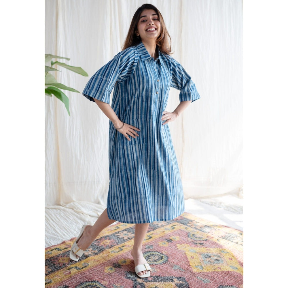 The Indian Ethnic Co. Indigo Dabu Cotton Midi Dress