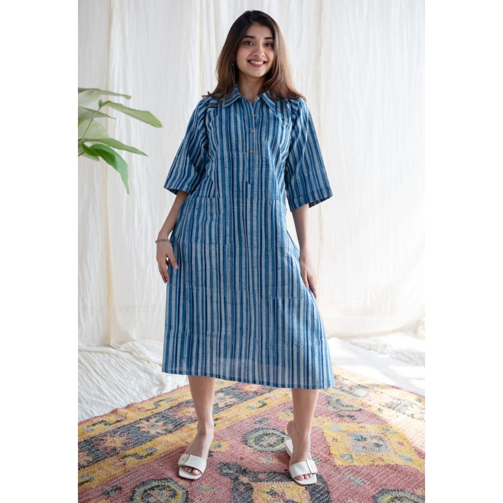The Indian Ethnic Co. Indigo Dabu Cotton Midi Dress