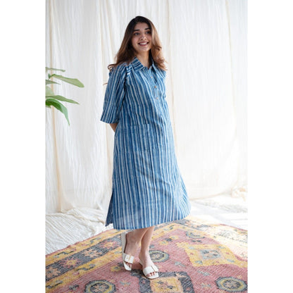 The Indian Ethnic Co. Indigo Dabu Cotton Midi Dress