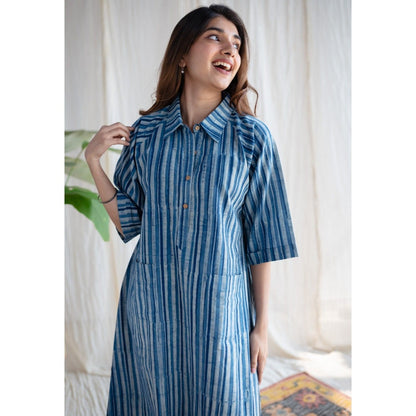 The Indian Ethnic Co. Indigo Dabu Cotton Midi Dress
