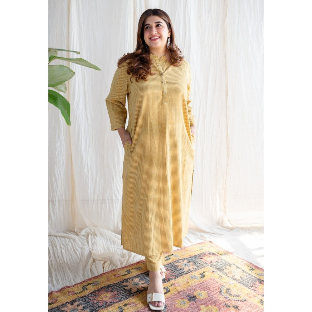 The Indian Ethnic Co. Yellow Ajrakh Hand Block Printed Cotton Co-Ord (Set of 2)