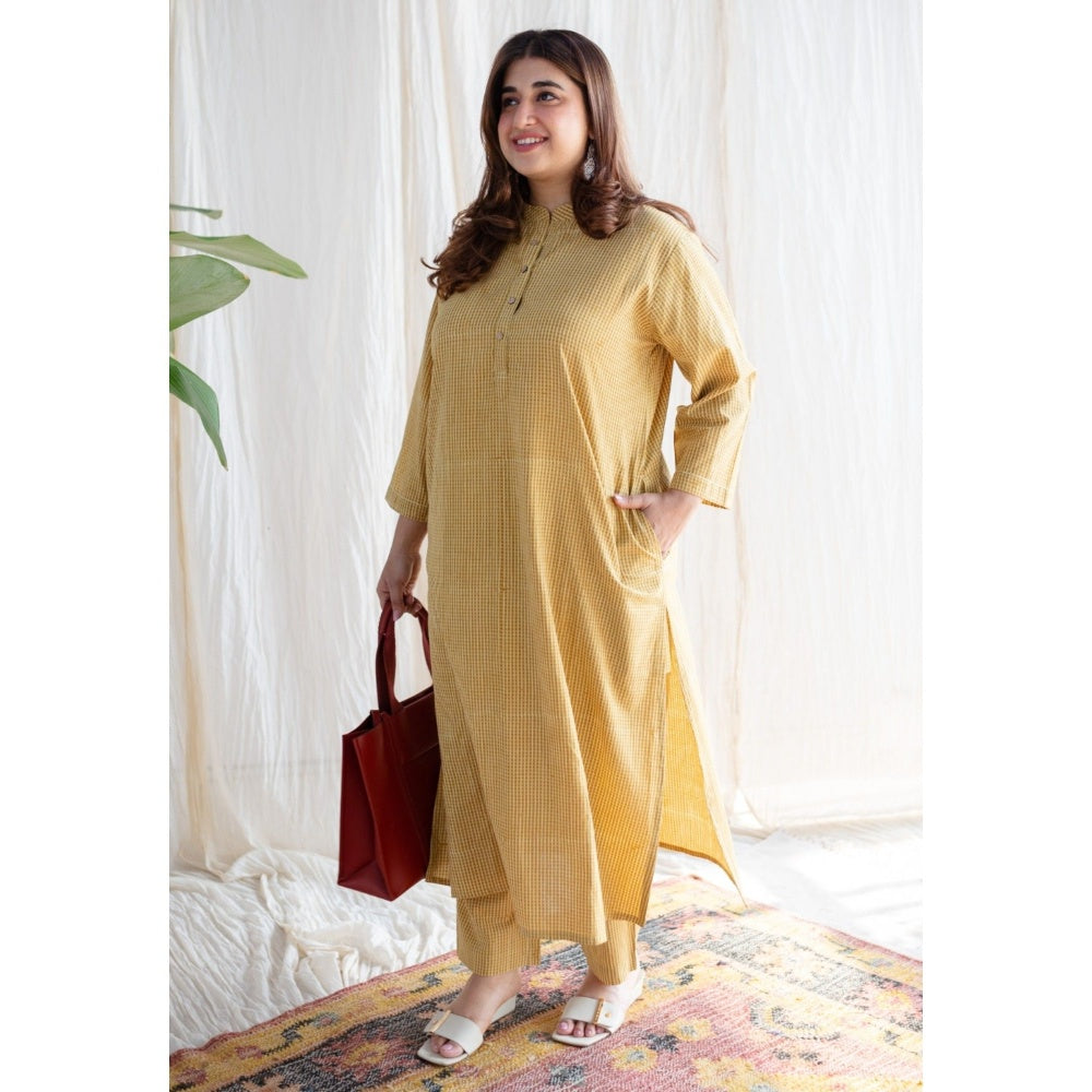 The Indian Ethnic Co. Yellow Ajrakh Hand Block Printed Cotton Co-Ord (Set of 2)