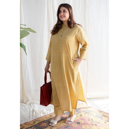 The Indian Ethnic Co. Yellow Ajrakh Hand Block Printed Cotton Co-Ord (Set of 2)