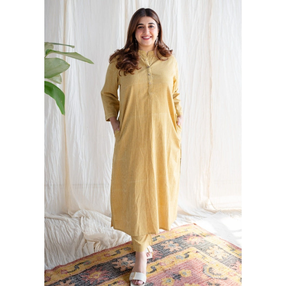 The Indian Ethnic Co. Yellow Ajrakh Hand Block Printed Cotton Co-Ord (Set of 2)