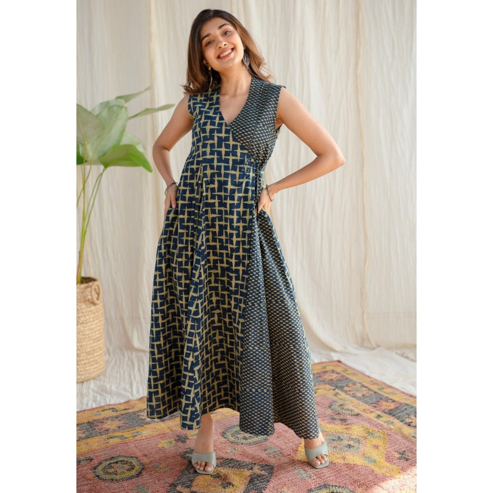 The Indian Ethnic Co. Indigo Ajrakh Cotton Maxi Dress