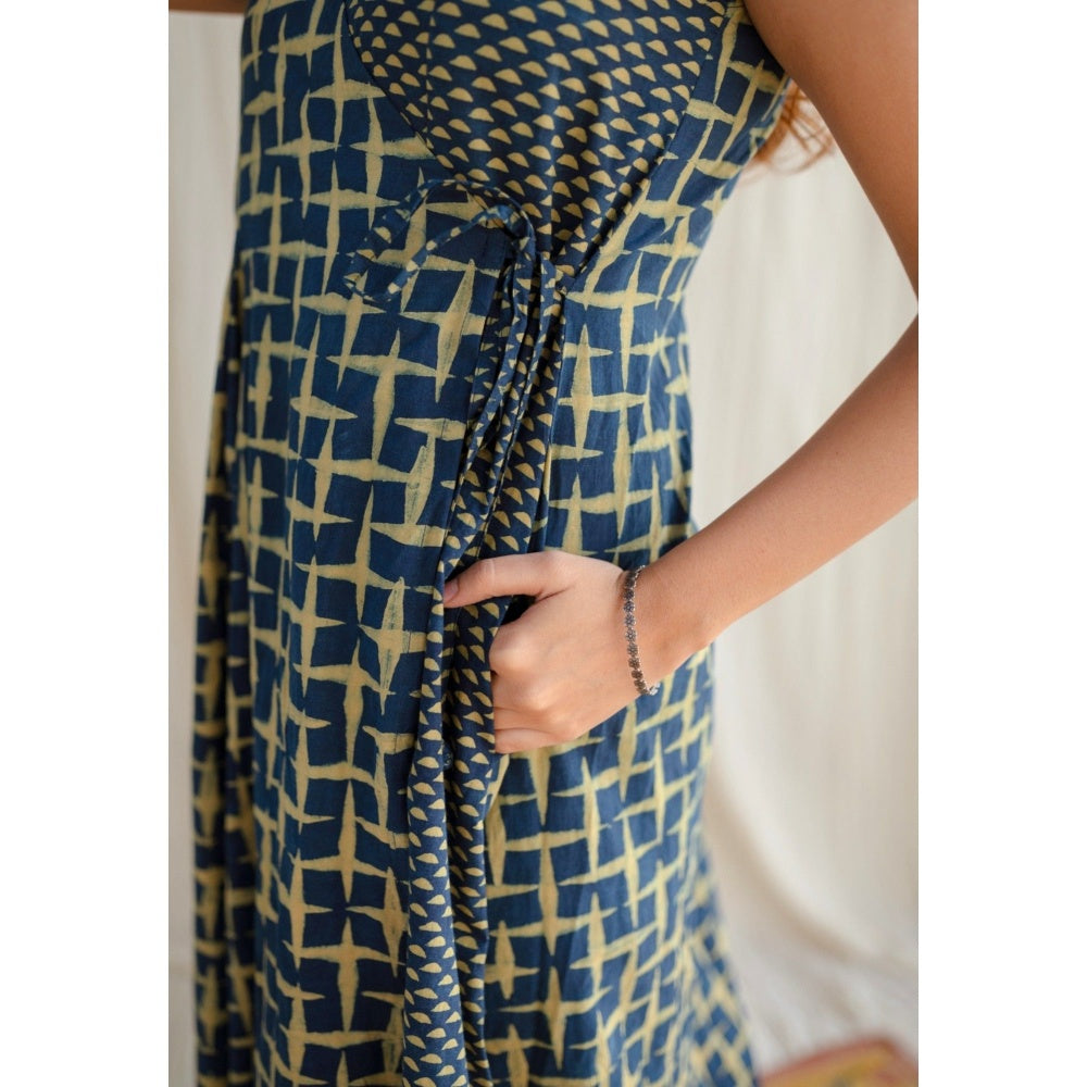 The Indian Ethnic Co. Indigo Ajrakh Cotton Maxi Dress