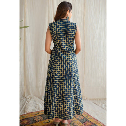 The Indian Ethnic Co. Indigo Ajrakh Cotton Maxi Dress