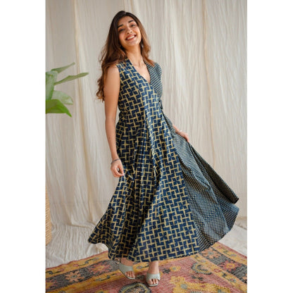 The Indian Ethnic Co. Indigo Ajrakh Cotton Maxi Dress