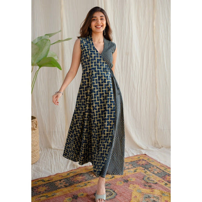 The Indian Ethnic Co. Indigo Ajrakh Cotton Maxi Dress