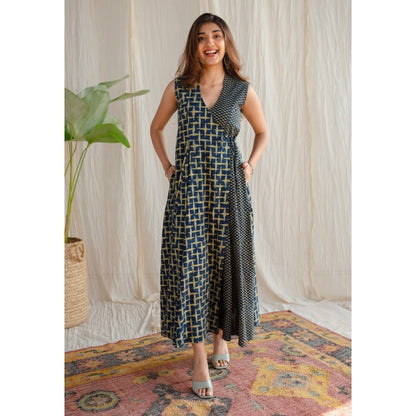 The Indian Ethnic Co. Indigo Ajrakh Cotton Maxi Dress