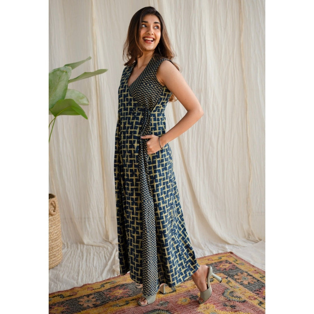 The Indian Ethnic Co. Indigo Ajrakh Cotton Maxi Dress