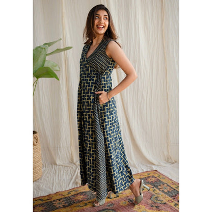 The Indian Ethnic Co. Indigo Ajrakh Cotton Maxi Dress