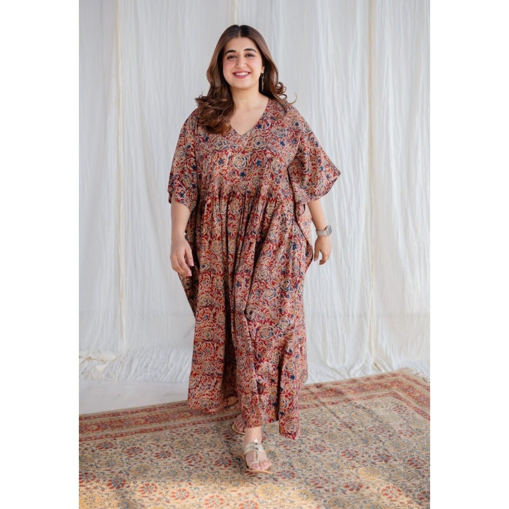 The Indian Ethnic Co. Madder Kalamkari Cotton Kaftan Dress