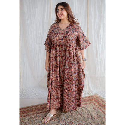 The Indian Ethnic Co. Madder Kalamkari Cotton Kaftan Dress
