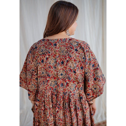 The Indian Ethnic Co. Madder Kalamkari Cotton Kaftan Dress