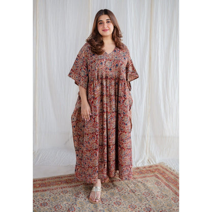The Indian Ethnic Co. Madder Kalamkari Cotton Kaftan Dress