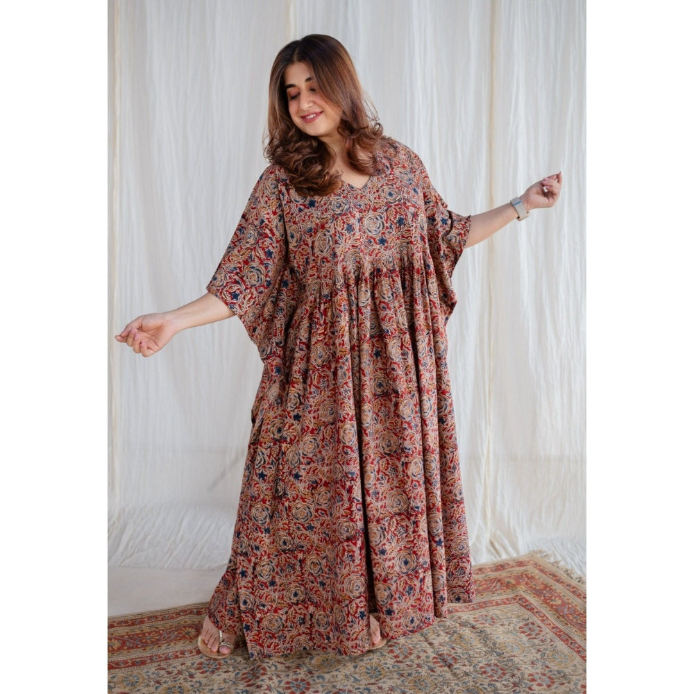 The Indian Ethnic Co. Madder Kalamkari Cotton Kaftan Dress