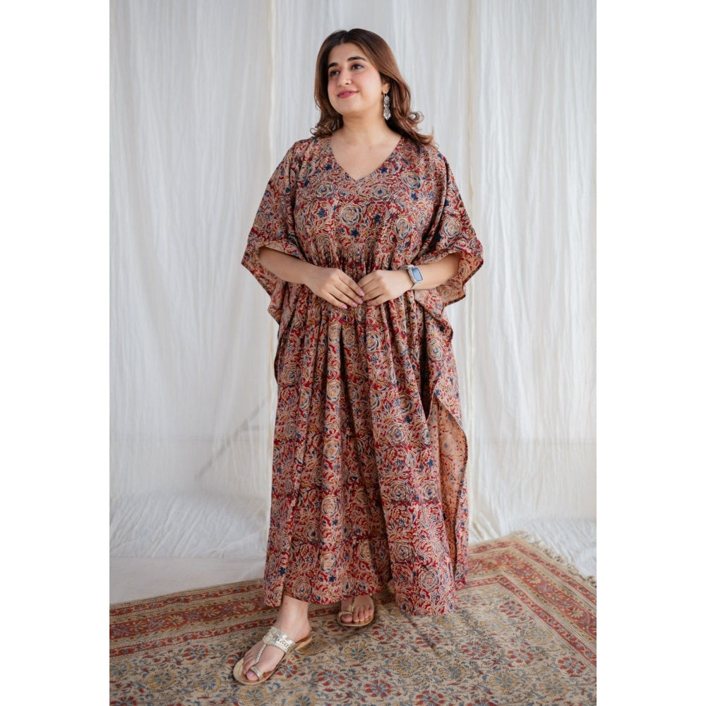 The Indian Ethnic Co. Madder Kalamkari Cotton Kaftan Dress