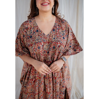 The Indian Ethnic Co. Madder Kalamkari Cotton Kaftan Dress