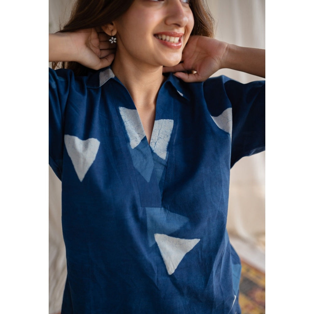 The Indian Ethnic Co. Indigo Dabu Cotton Tunic