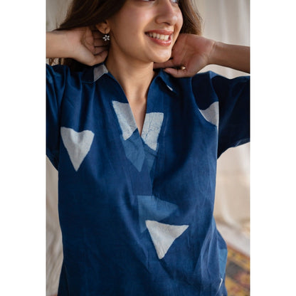 The Indian Ethnic Co. Indigo Dabu Cotton Tunic