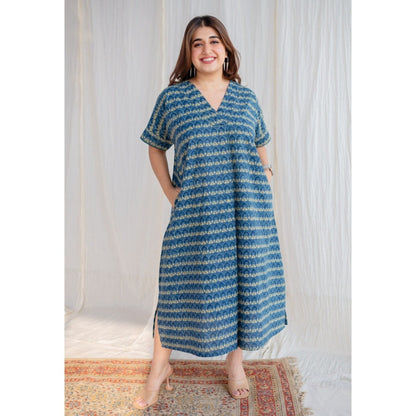 The Indian Ethnic Co. Indigo Ajrakh Cotton Midi Dress